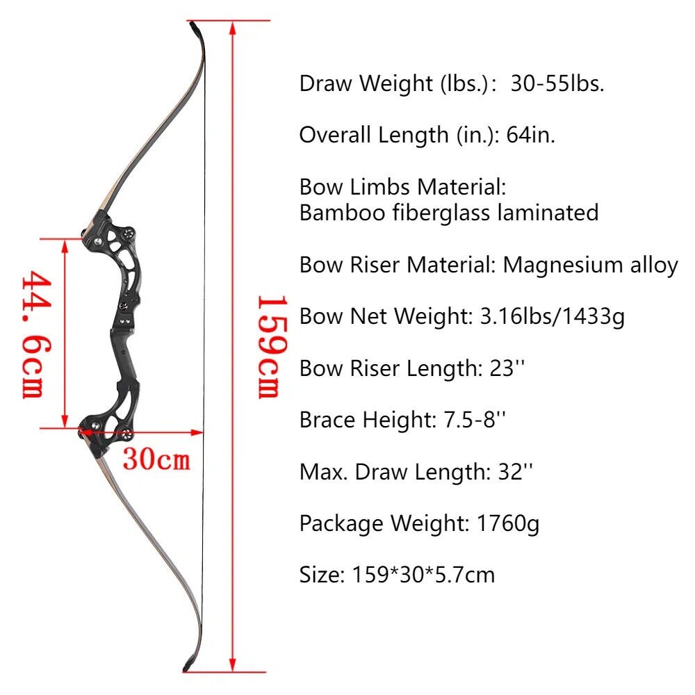 Junxing F163 Hunting Takedown Recurve Bow 30-55 lbs 64" Archery