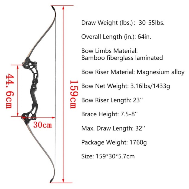 Junxing F163 Hunting Takedown Recurve Bow 30-55 lbs 64" Archery