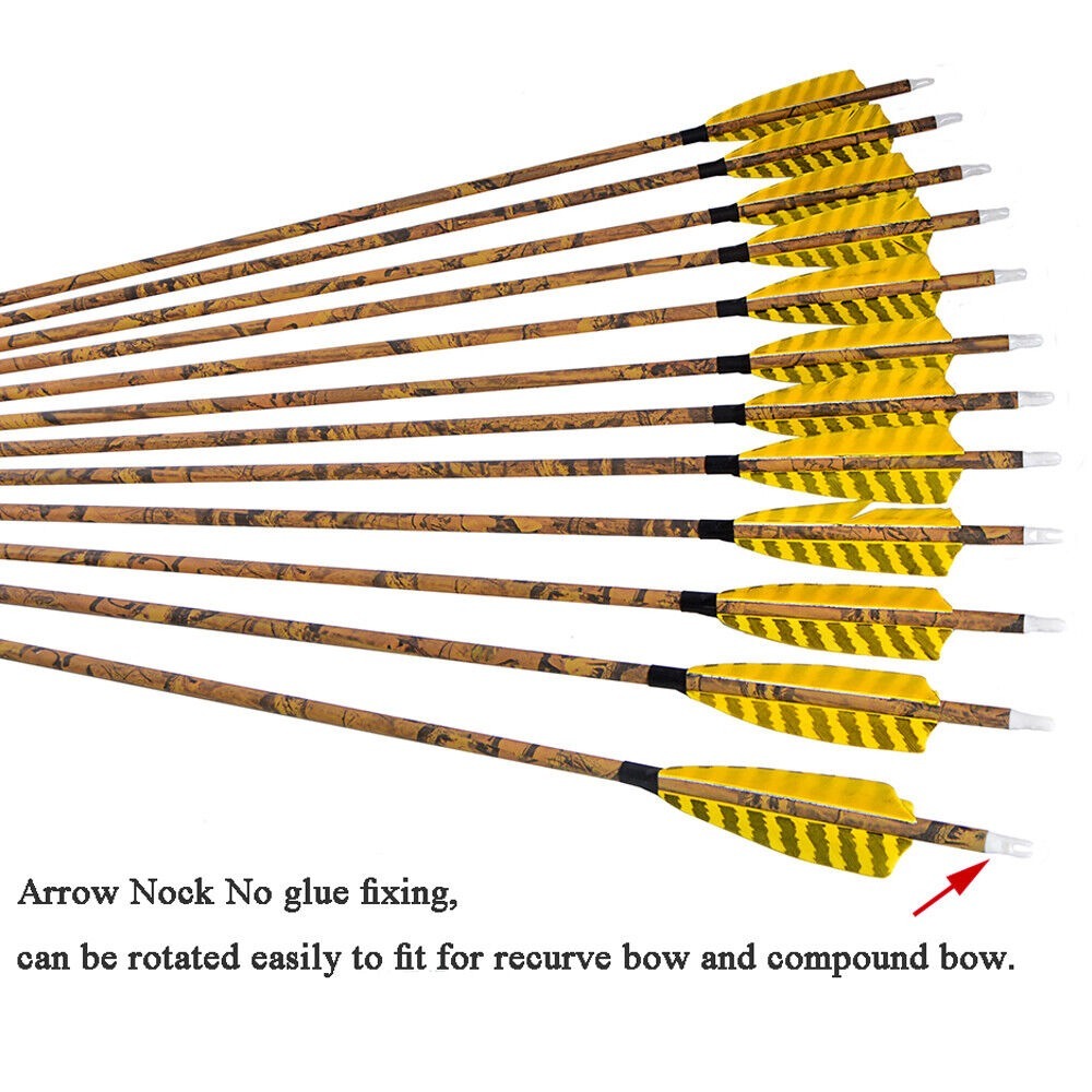 30'' Fletched Carbon Arrows Spine 500 Turkey Feathers Archery Hunting