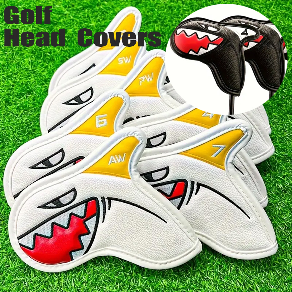 Waterproof PU Leather Golf Iron Head Covers 9x Shark Design