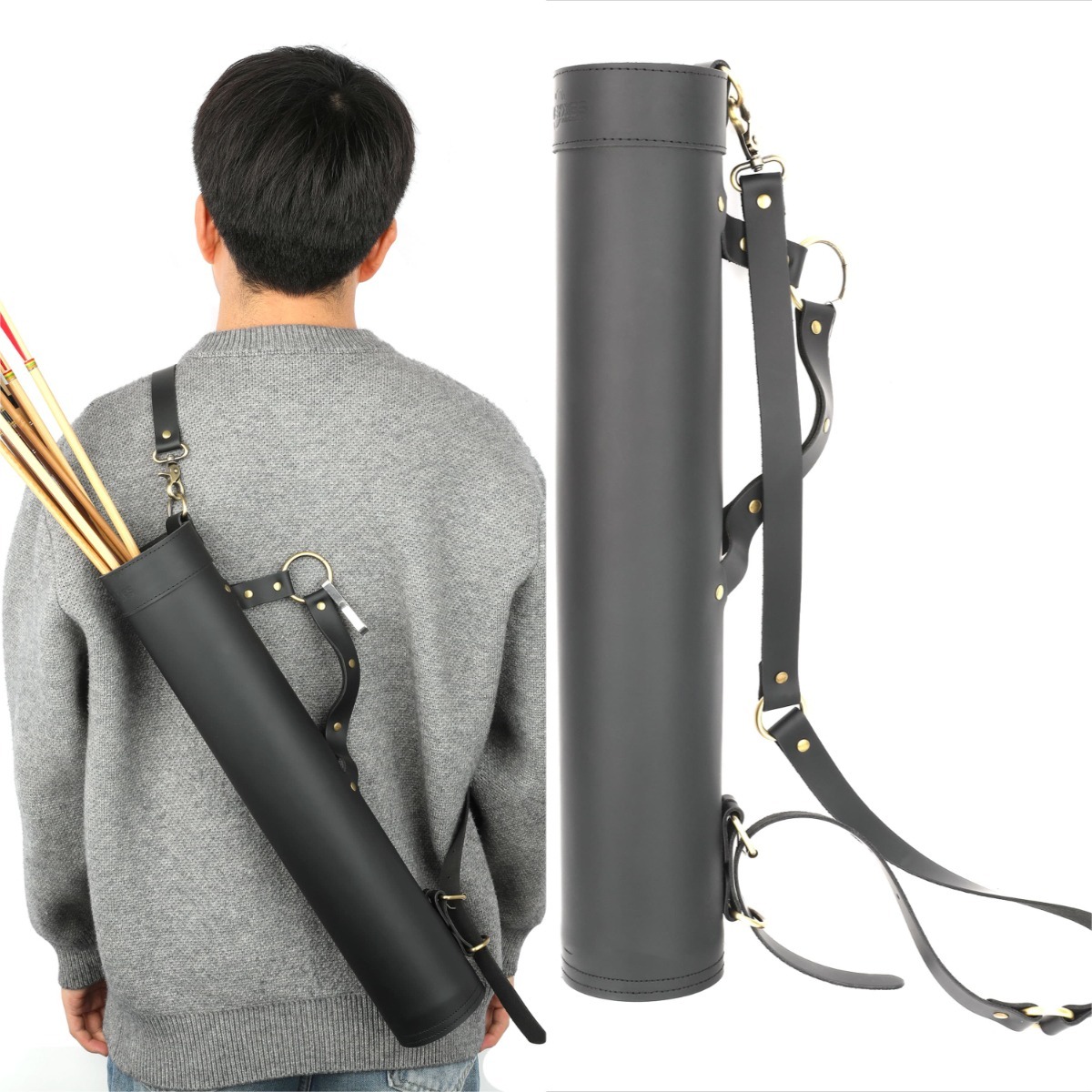 Leather Archery Quiver Shoulder/Waist Carry Handmade Cowhide LH RH