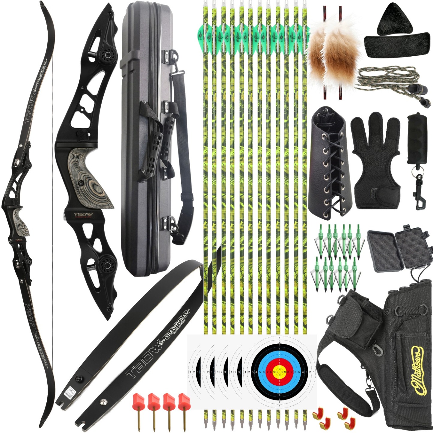 TBOW F263ILF Recurve Bow Hunting Set 62" 25-60lbs Target CNC