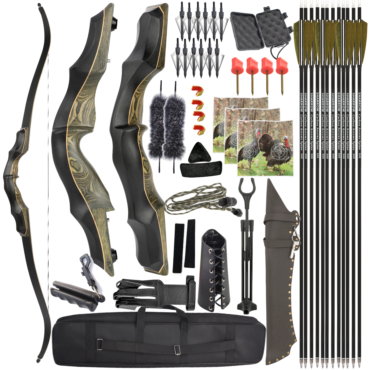 62" Takedown Recurve Bow Wooden 20-60lbs American Hunting Shooting