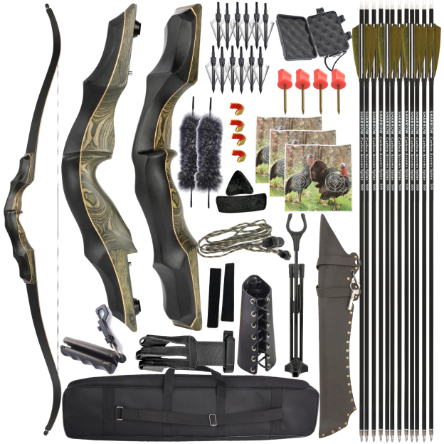 62" Takedown Recurve Bow Wooden 20-60lbs American Hunting Shooting