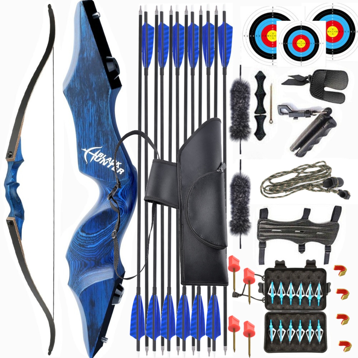 Black Hunter Takedown Recurve Bow Kit Hunting 60" 20-60lbs LH RH