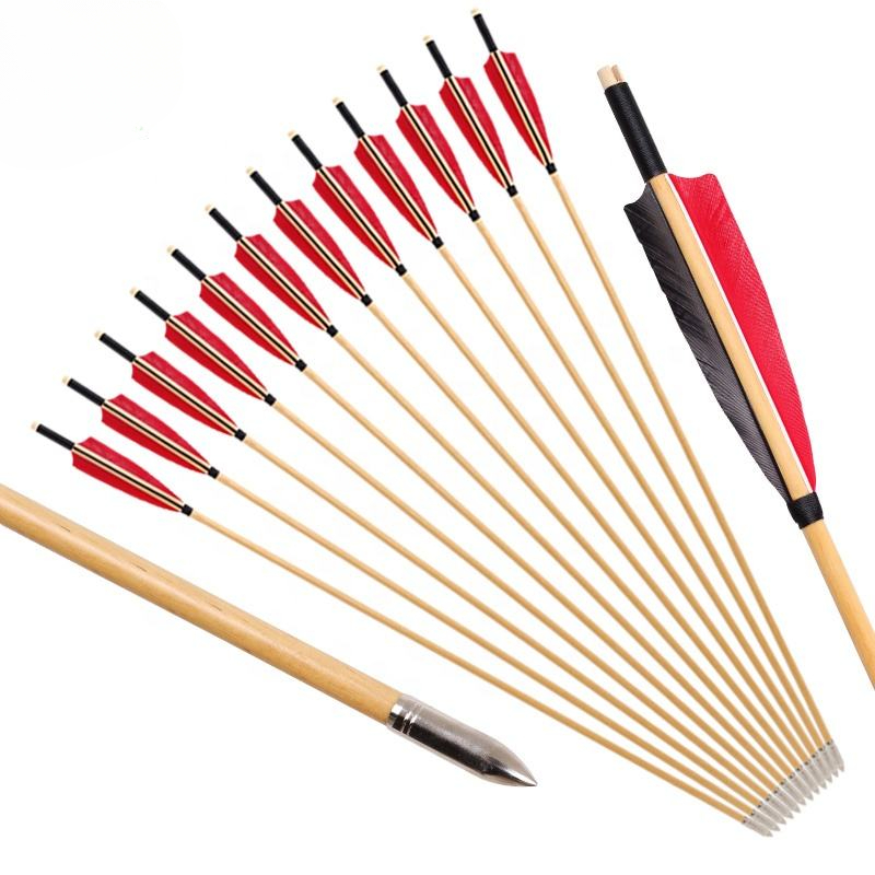 Wooden Arrow 5" Turkey Feather Traditional Hunting 31.5" 