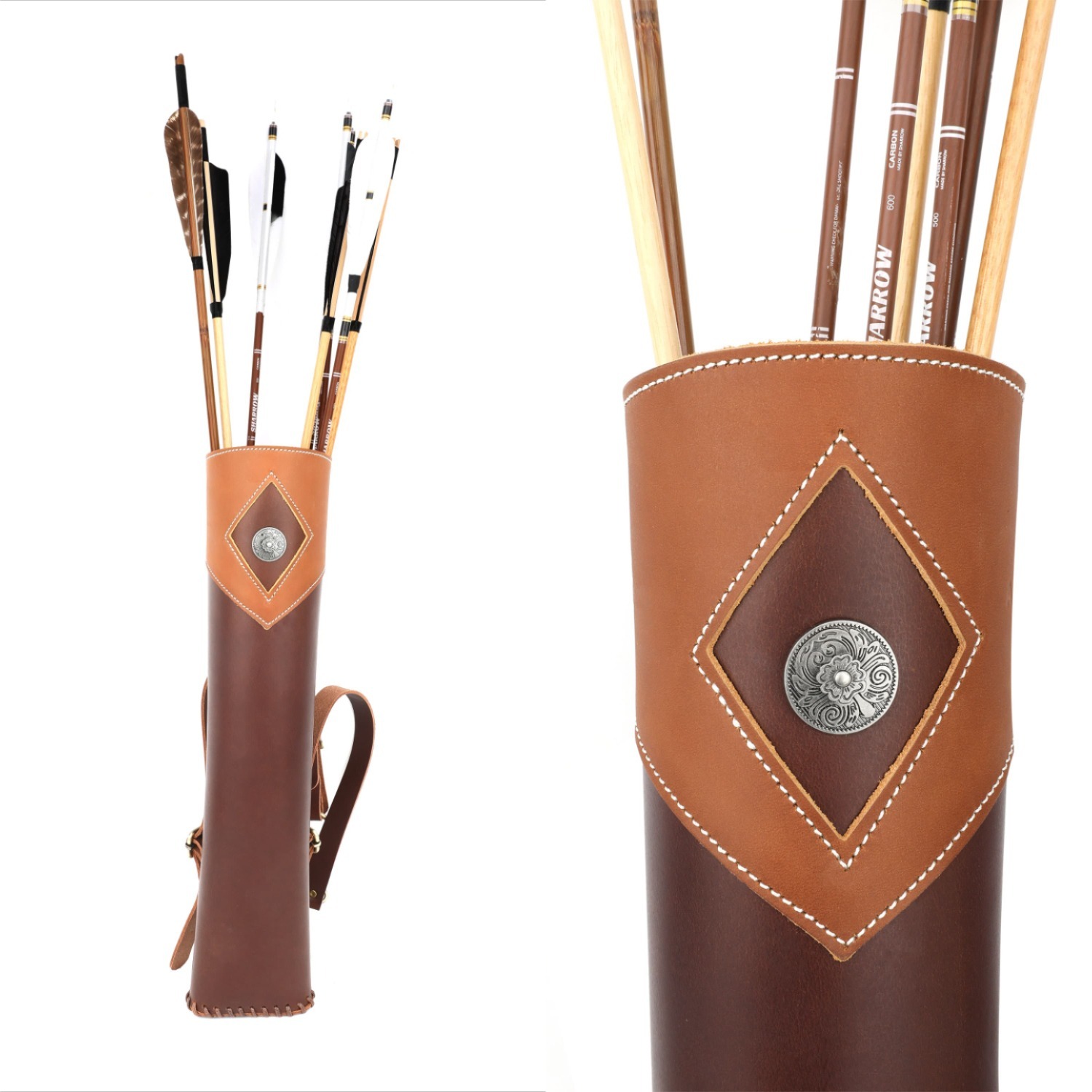 Traditional Archery Quiver 20-Arrow Capacity Cowhide