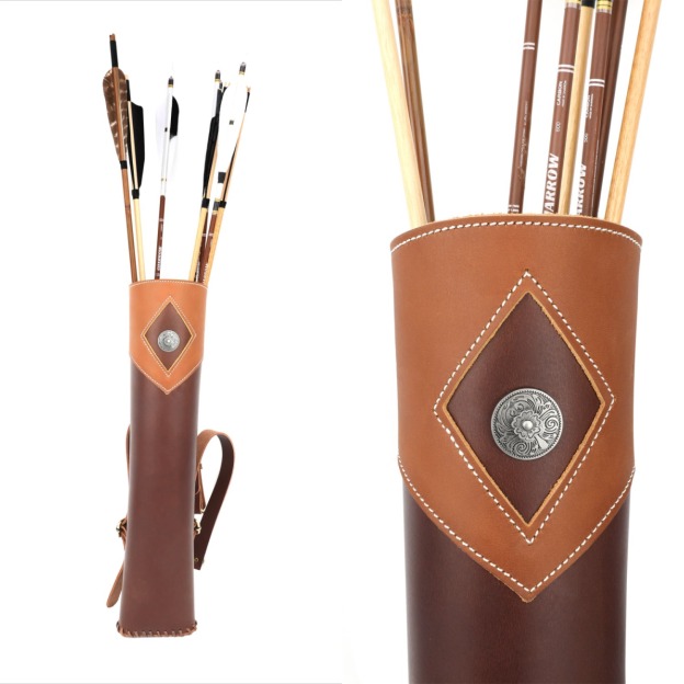 Traditional Archery Quiver 20-Arrow Capacity Cowhide