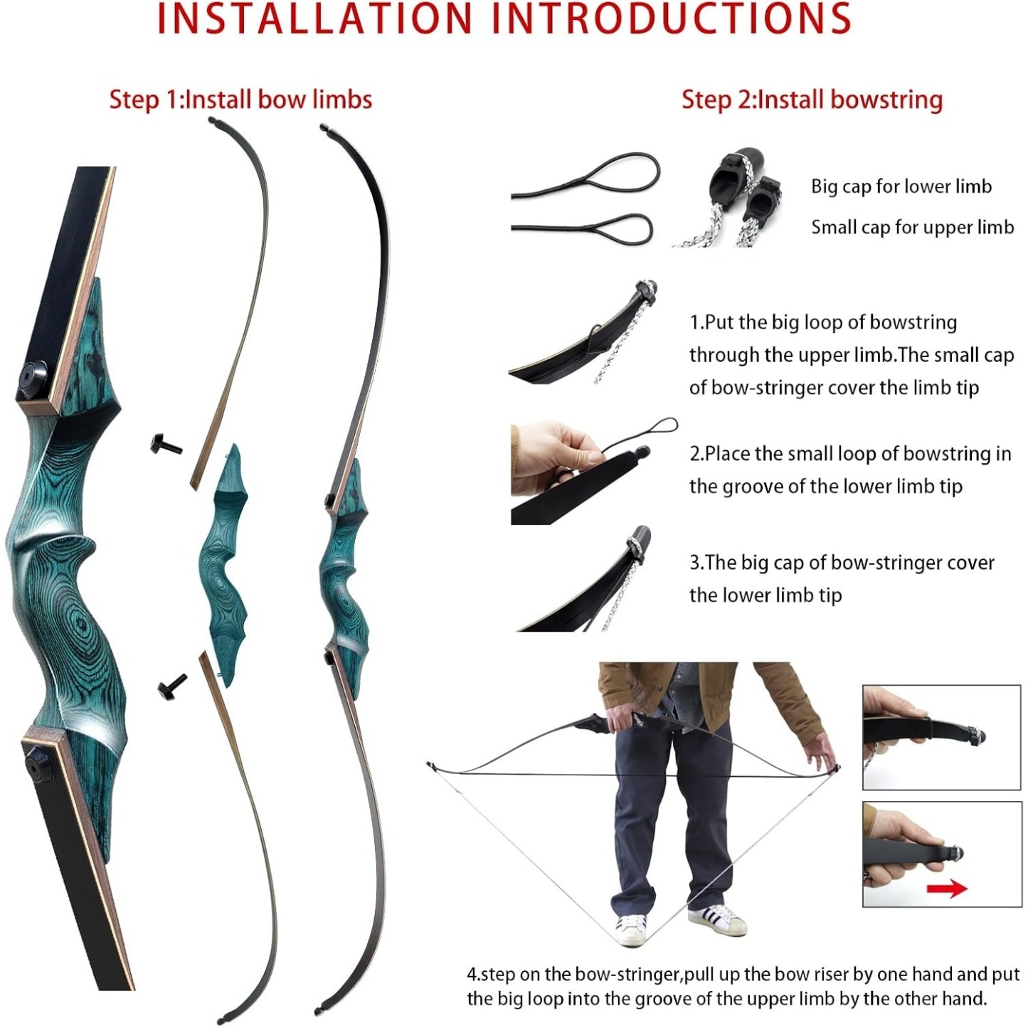 BLACK HUNTER Takedown Recurve Bow Hunting Adults Archery Set 60"