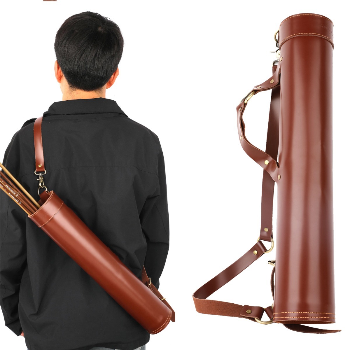 Leather Archery Quiver Shoulder/Waist Carry Handmade Cowhide LH RH