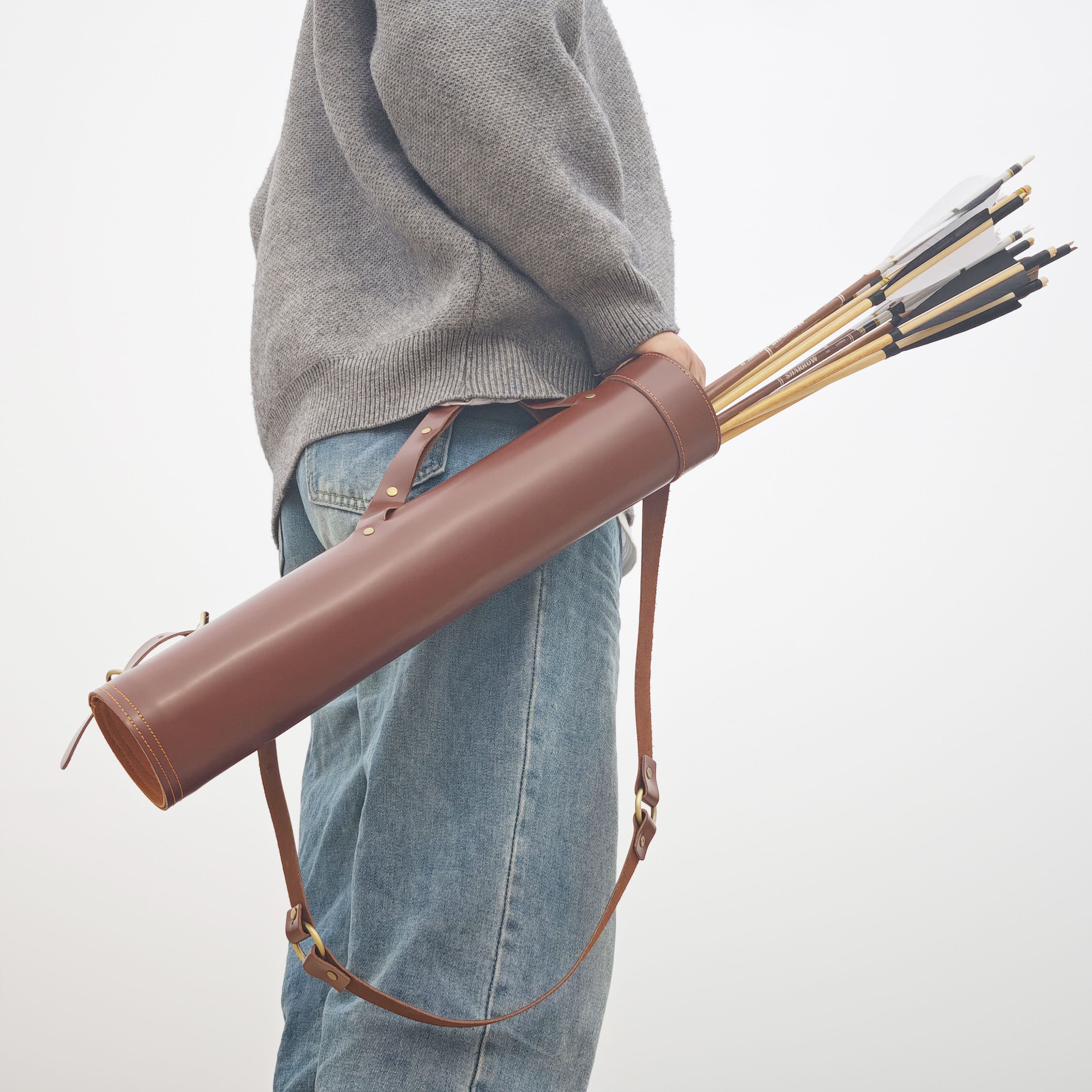 Leather Archery Quiver Shoulder/Waist Carry Handmade Cowhide LH RH