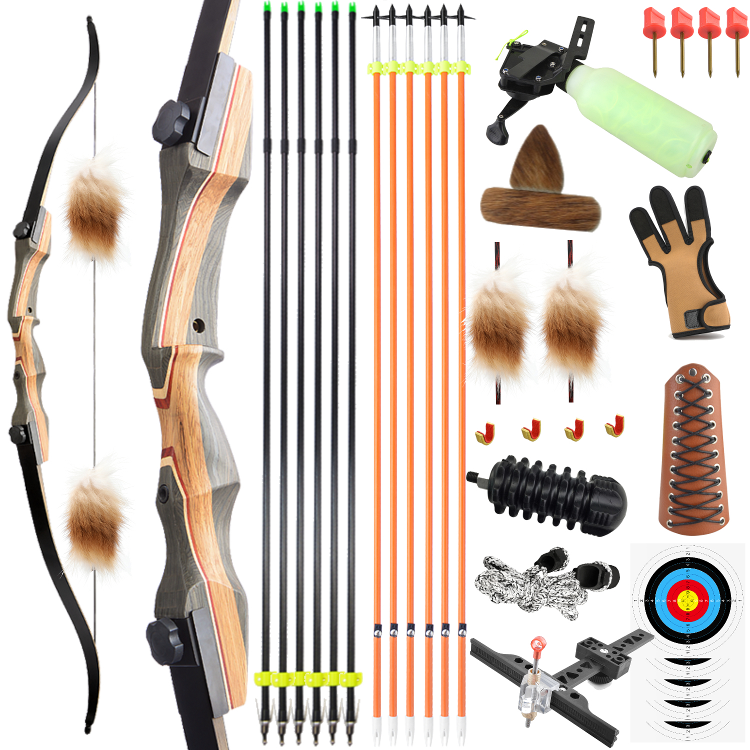 62" Traditional Takedown Recurve Bow Fishing Set Hunting RH