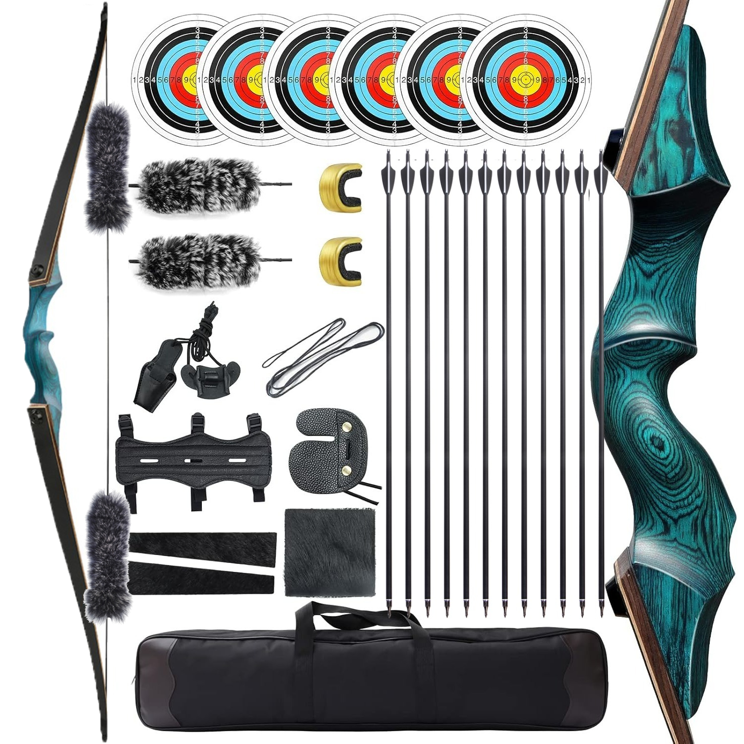 BLACK HUNTER Longbow Hunting Adults Archery Set 60" 20-60lbs LH RH