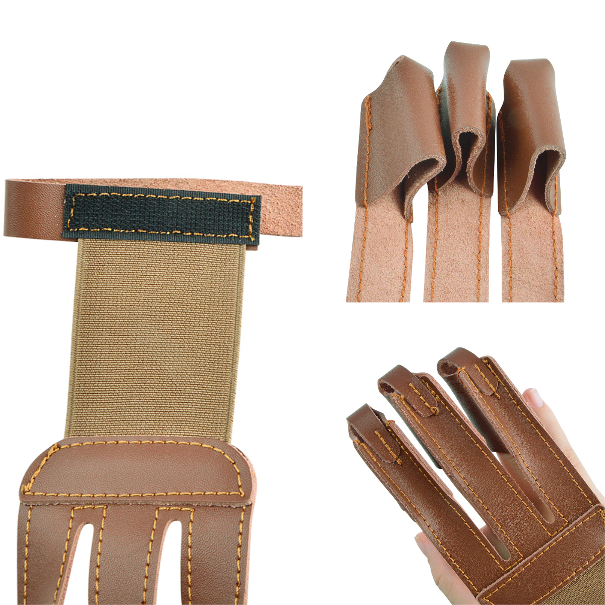 Three Finger Archery Glove Leather Tab Guard