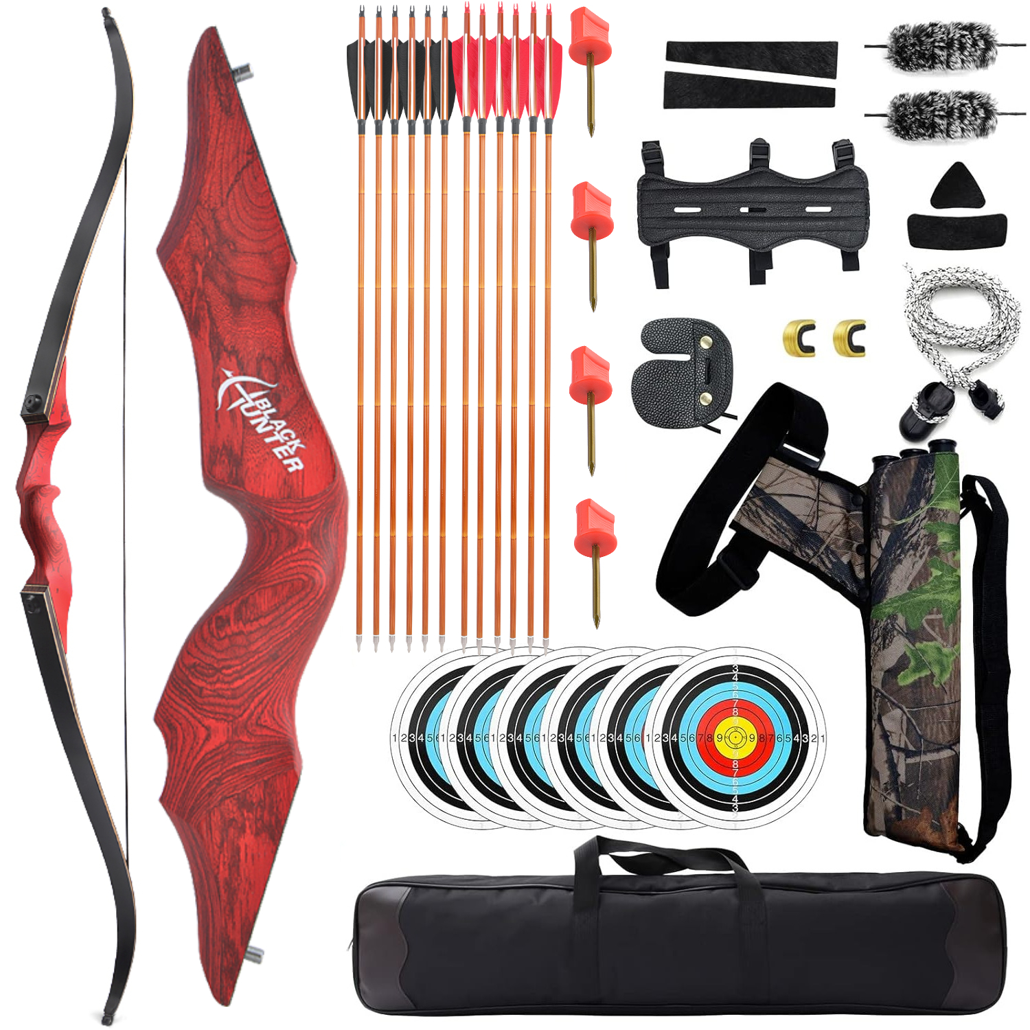 Black Hunter Recurve Bow and Arrow Set Adult Beginner Hunting LH RH
