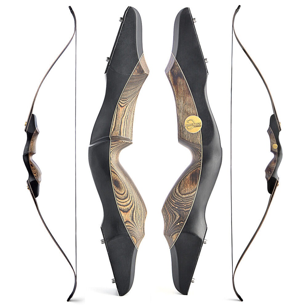 Ergonomic wooden handle recurve bow for comfortable shooting.