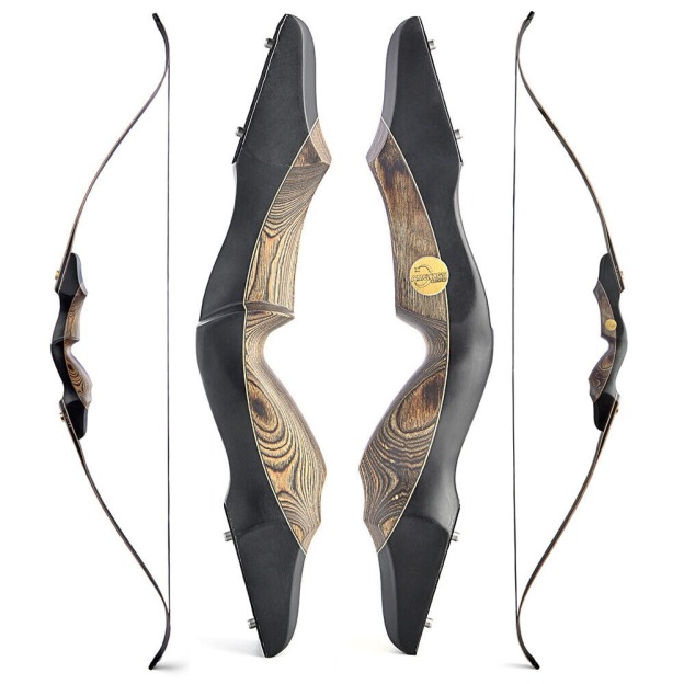 Ergonomic wooden handle recurve bow for comfortable shooting.