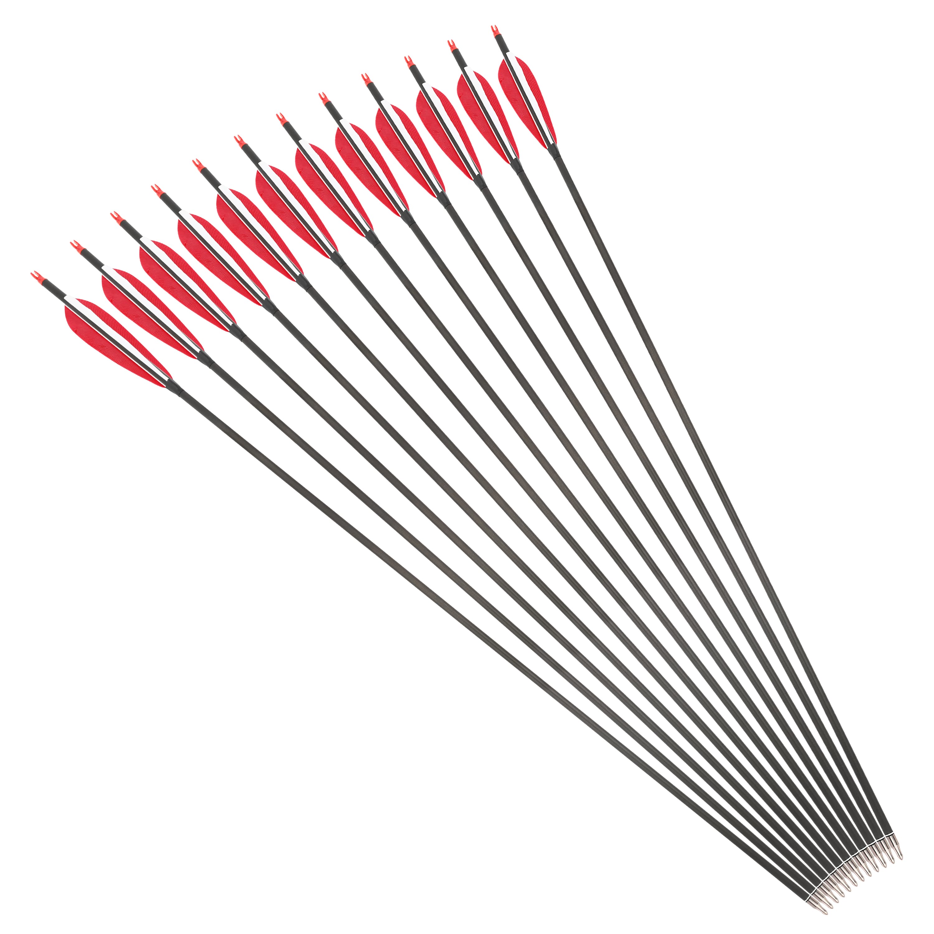 35.5" Pure Carbon Arrows 5" Feather Fletched Traditional Archery