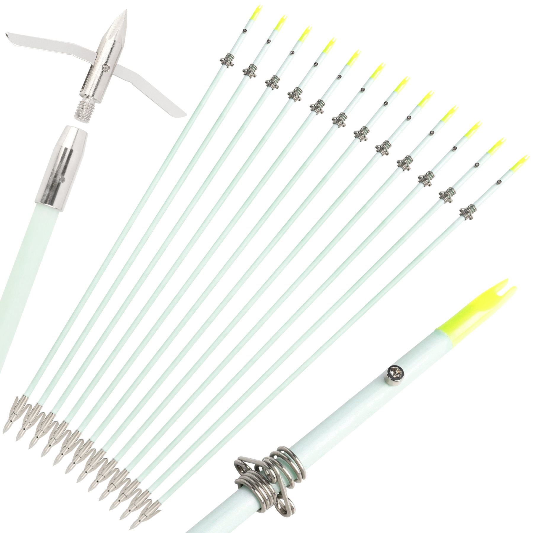 Bowfishing Arrows Night Glow Broadheads So Fiberglass Bow Fishing 34" 