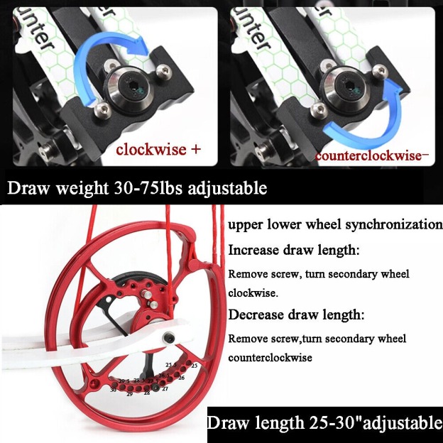 CNC Compound Bow Steel Ball Arrow Dual-use 17" 30-75lbs RH LH