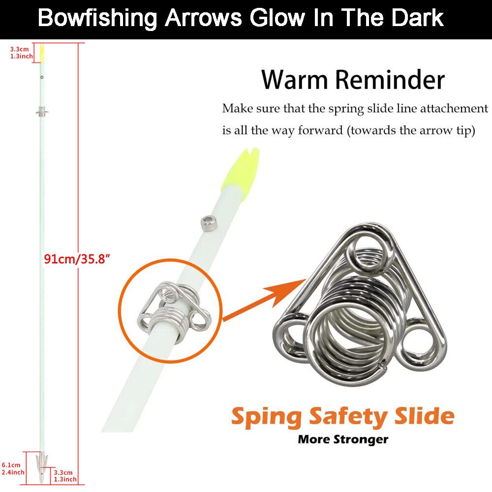 34" Bow Fishing Arrows Night Glow Broadheads Fiberglass Hunting