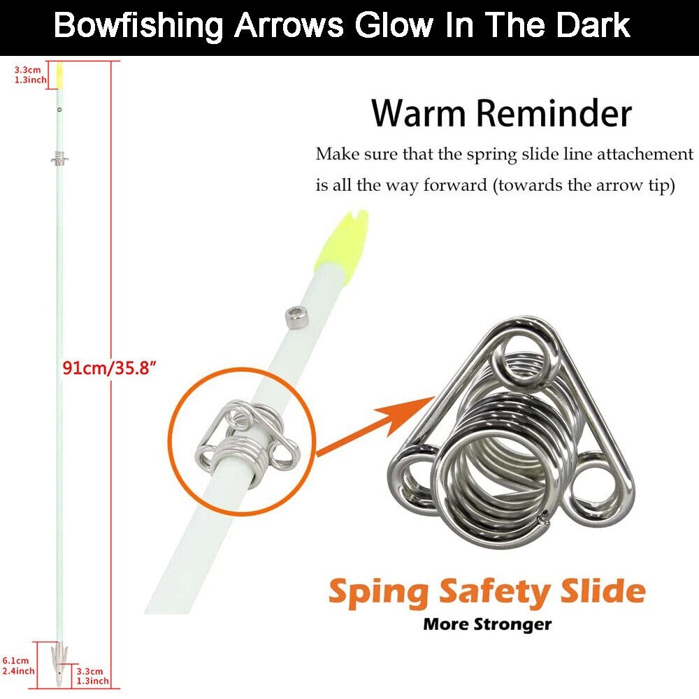 34" Bow Fishing Arrows Night Glow Broadheads Fiberglass Hunting