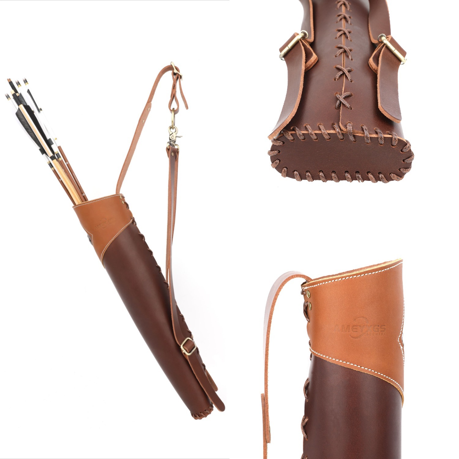 Traditional Archery Quiver 20-Arrow Capacity Cowhide