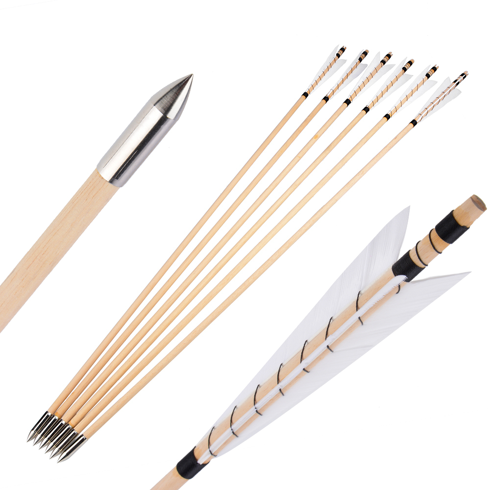 Wooden Arrows 32 inch Feathers Traditional Longbow Archery