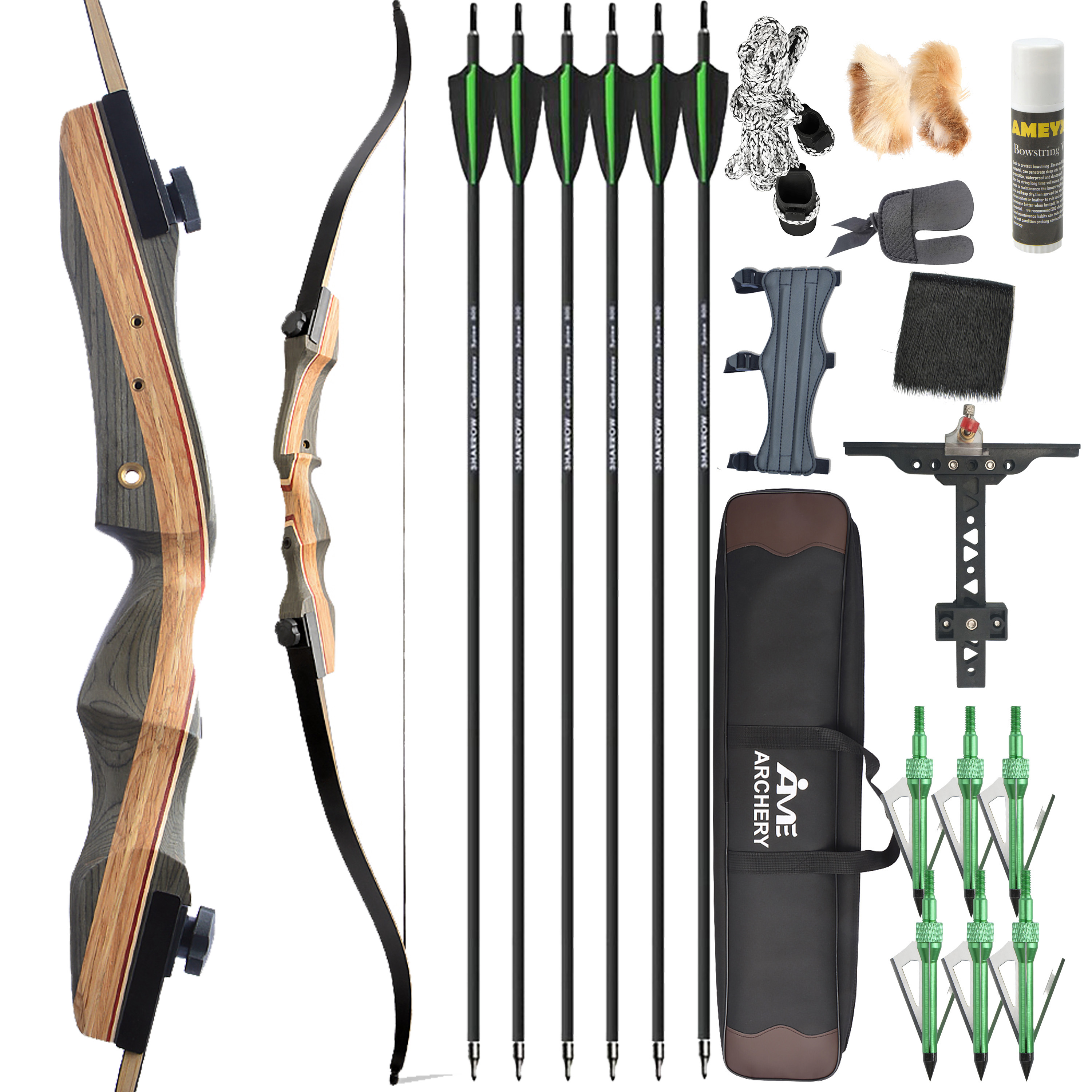 62" Traditional Takedown Recurve Bow 50lbs Set for Hunting RH