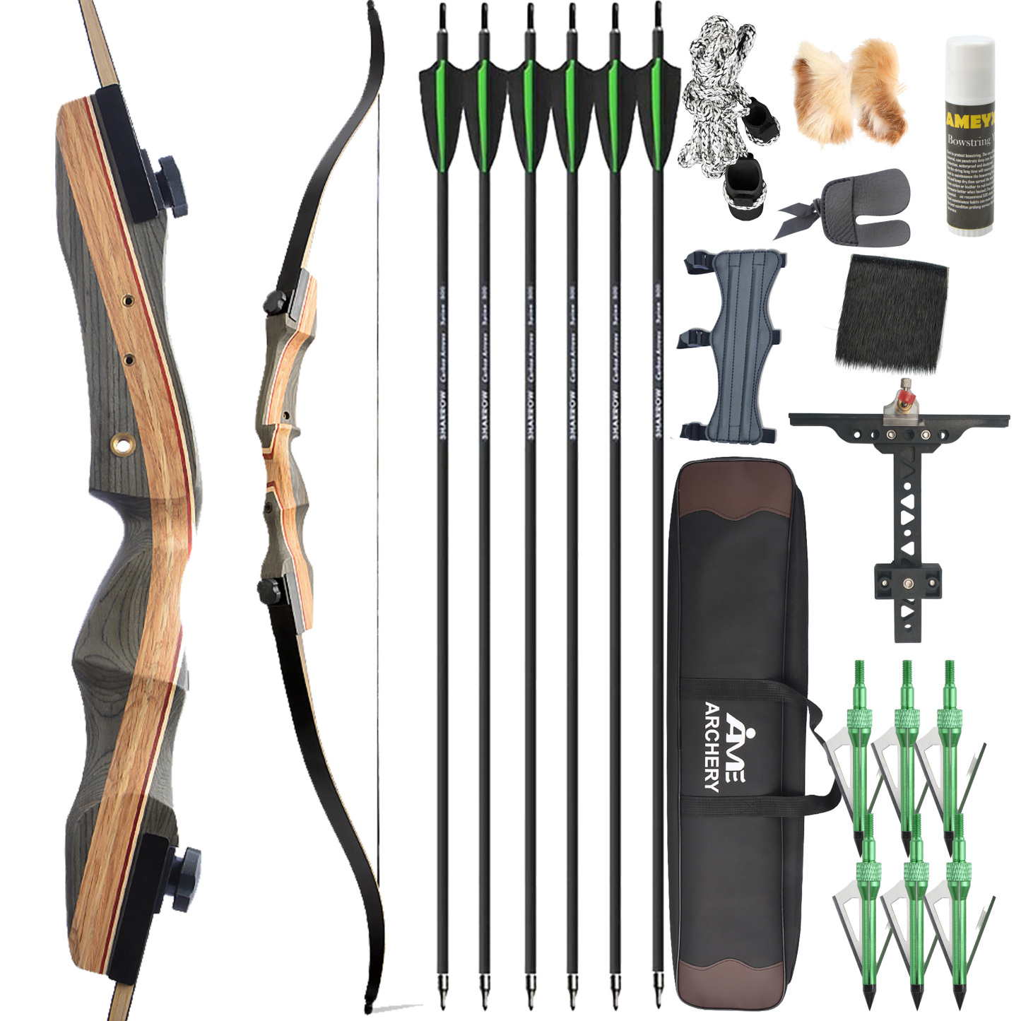 62" Traditional Takedown Recurve Bow 50lbs Set for Hunting RH