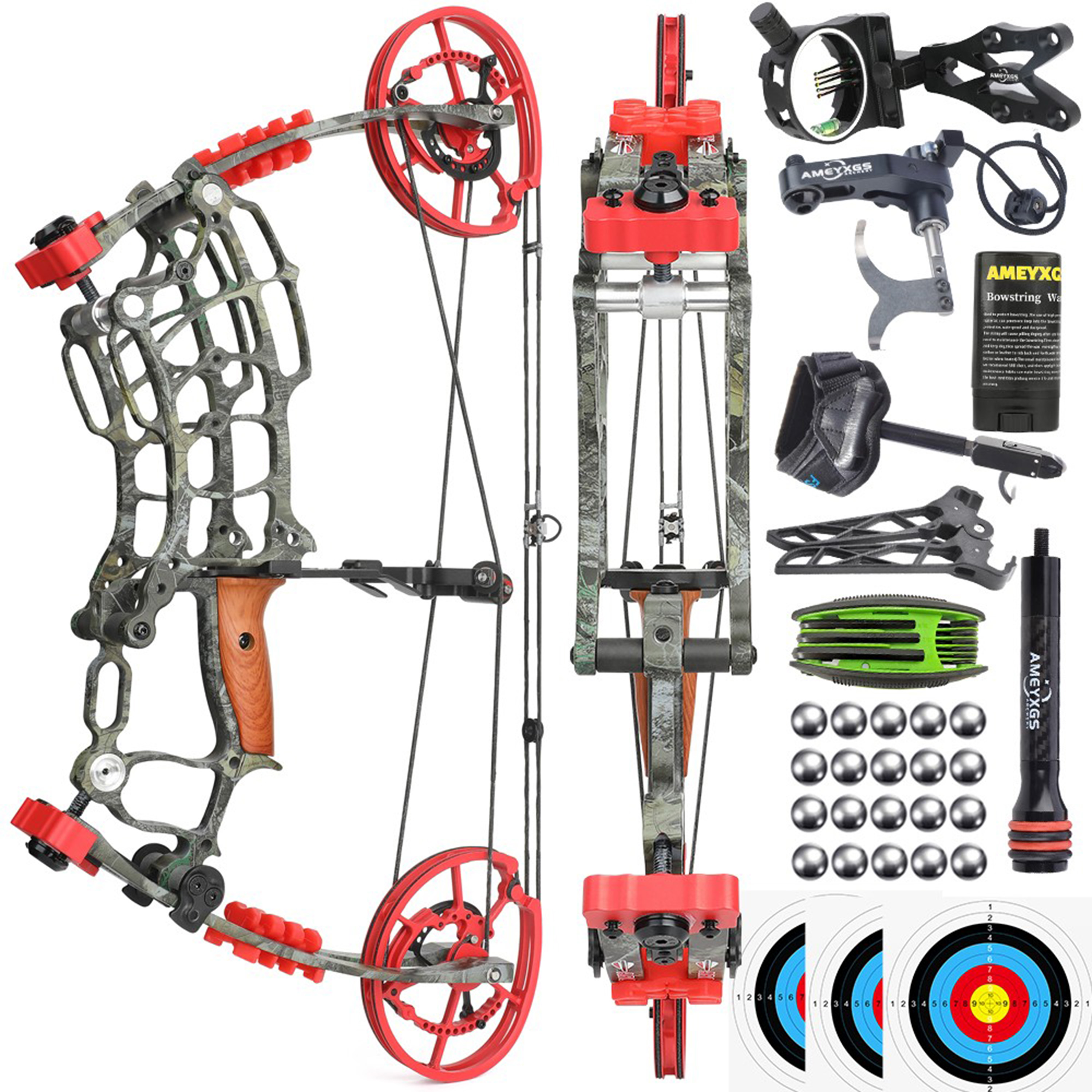 WOLFMAN Dual-Use Compound Bow Set 19" Shoots Arrows Steel Balls RH LH