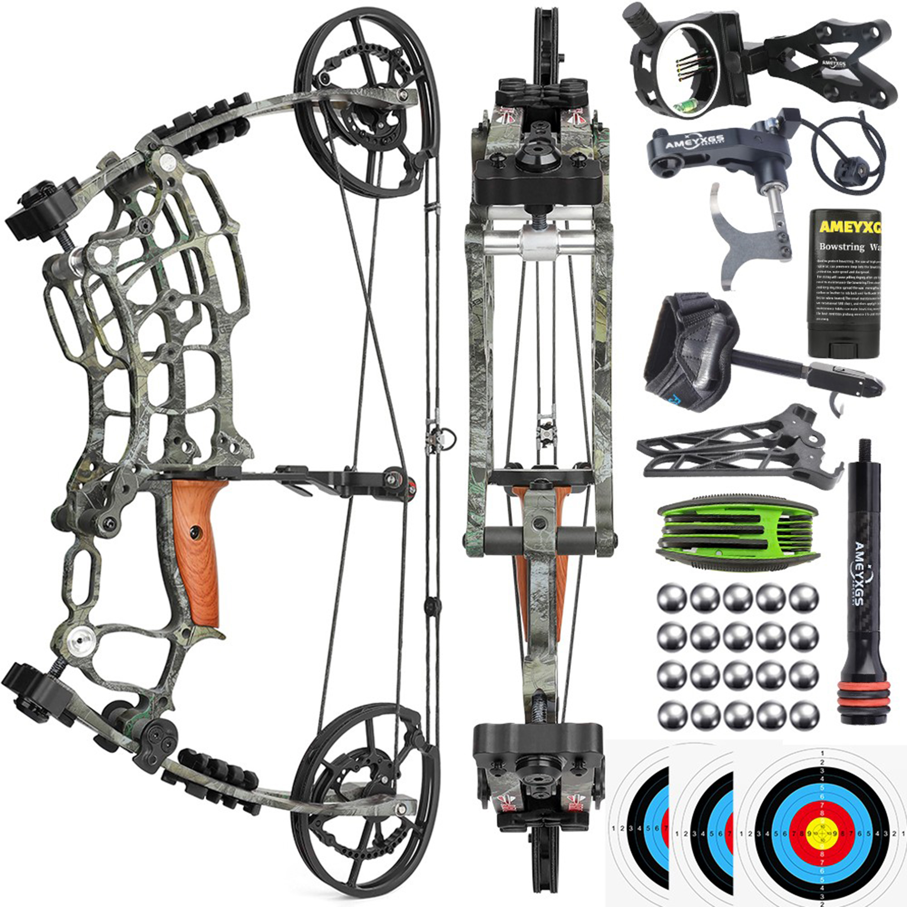 WOLFMAN Dual-Use Compound Bow Set 19" Shoots Arrows Steel Balls RH LH