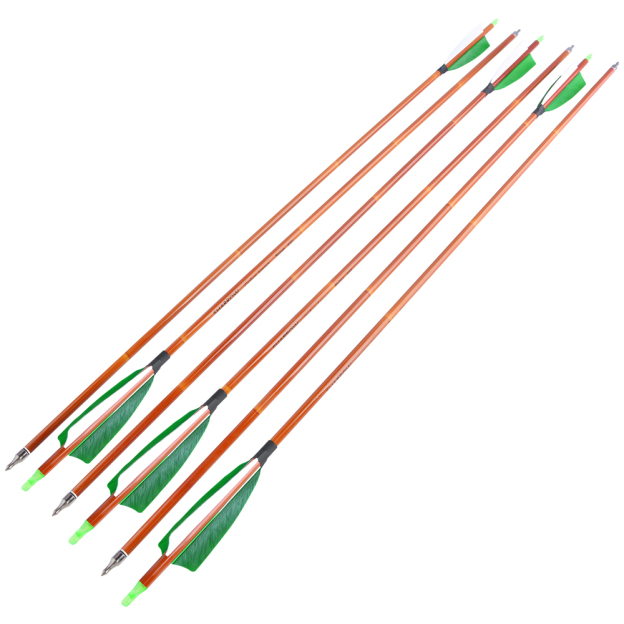 12pcs 30" Mixed Carbon Bamboo Pattern Arrows with 12 Bonus Cross-Star Arrowheads – Multi-Color Target Set