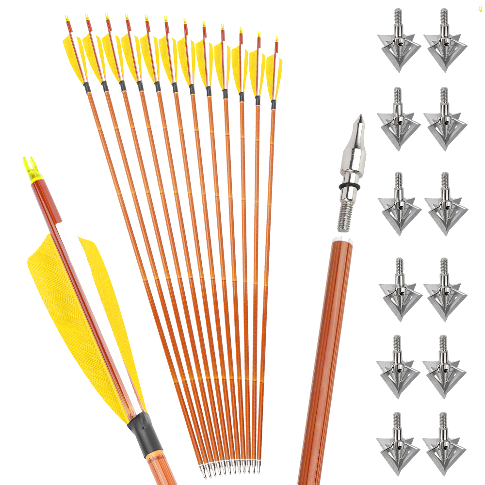 12pcs 30" Mixed Carbon Bamboo Pattern Arrows with 12 Bonus Cross-Star Arrowheads – Multi-Color Target Set