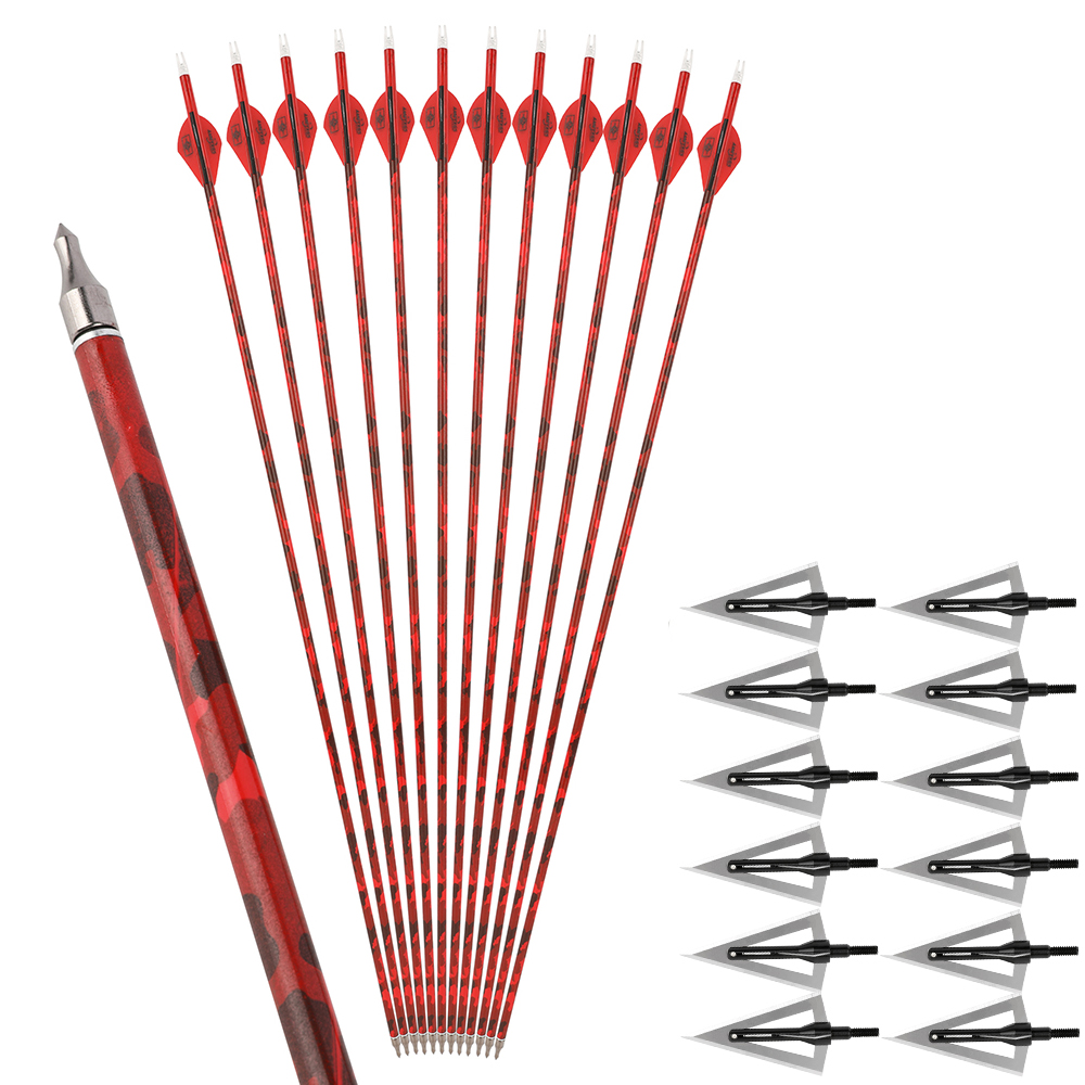 30 in Carbon Arrows 12pcs 500 Spine Camo Archery Set