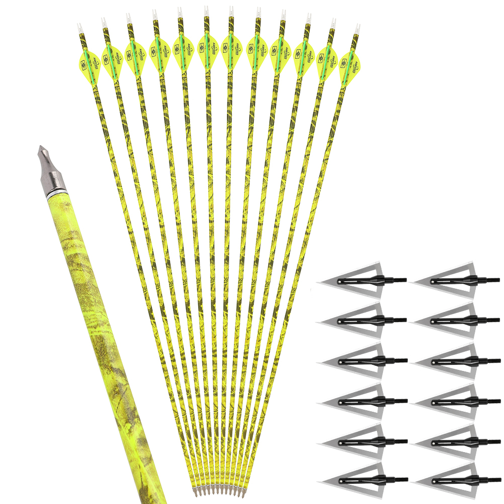 30 in Carbon Arrows 12pcs 500 Spine Camo Archery Set