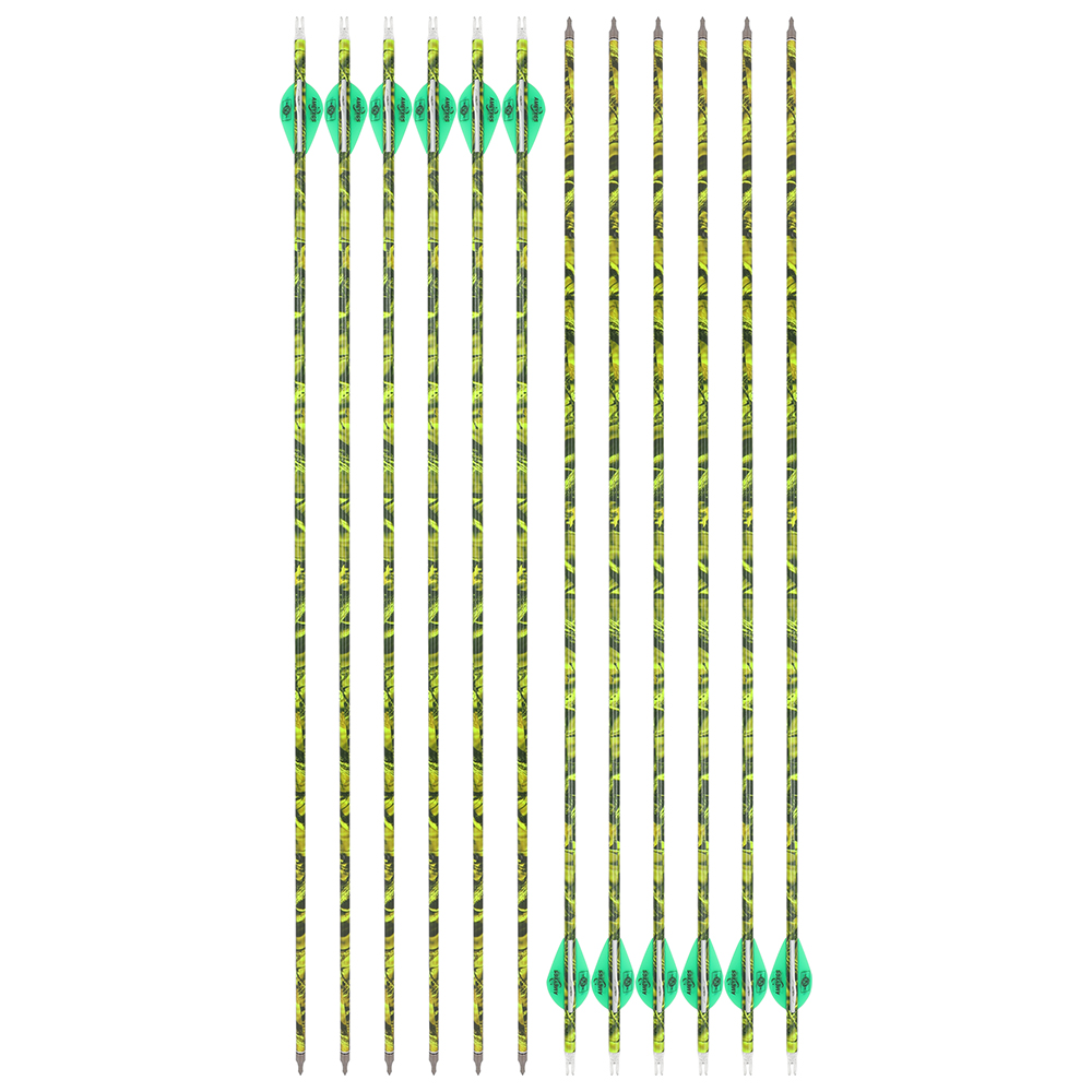 12PCS Camouflage Mixed Carbon Arrows 500 Spine 30in – Green Forest, Yellow, Red Camouflage