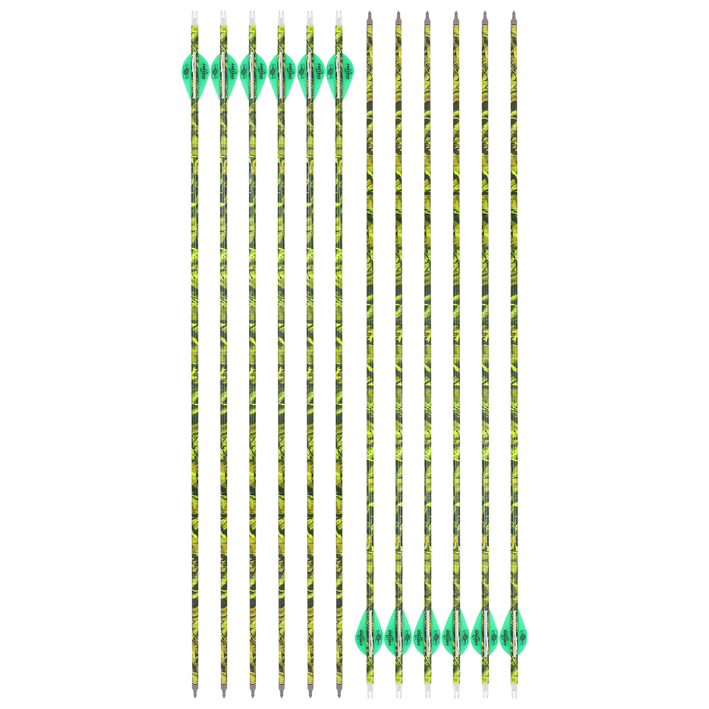 12PCS Camouflage Mixed Carbon Arrows 500 Spine 30in – Green Forest, Yellow, Red Camouflage