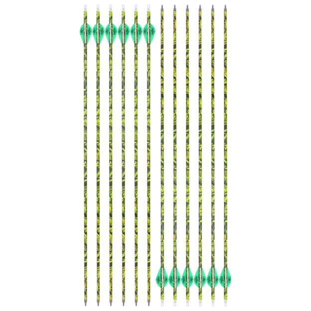 12PCS Camouflage Mixed Carbon Arrows 500 Spine 30in – Green Forest, Yellow, Red Camouflage