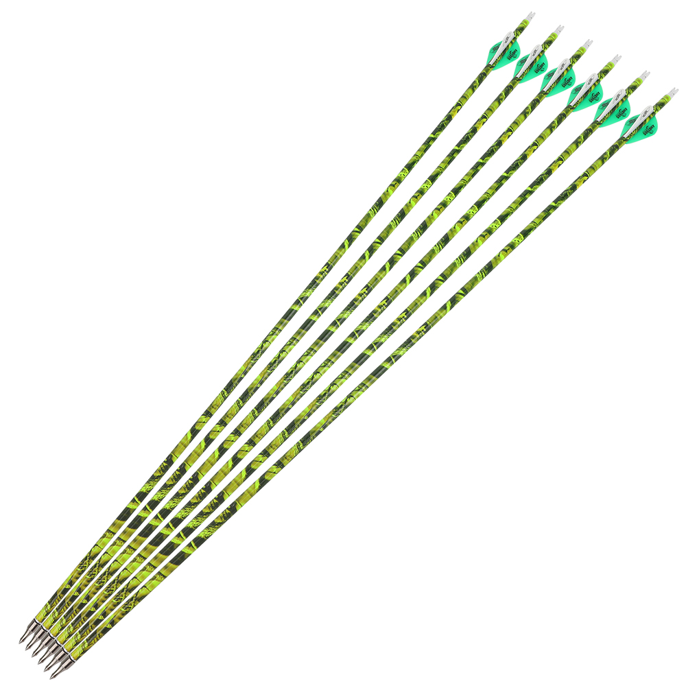 12PCS Camouflage Mixed Carbon Arrows 500 Spine 30in – Green Forest, Yellow, Red Camouflage