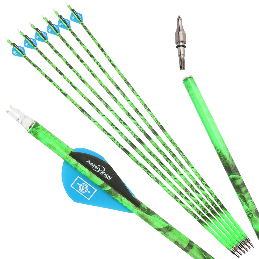 12PCS Camouflage Mixed Carbon Arrows 500 Spine 30in – Green Forest, Yellow, Red Camouflage