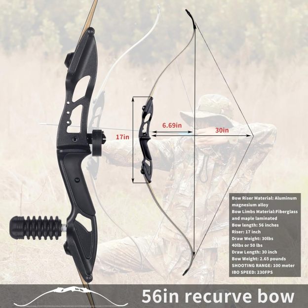 JUNXING F179 56 inch Recurve Bow Set 30-50 lbs Adult Target Hunting 