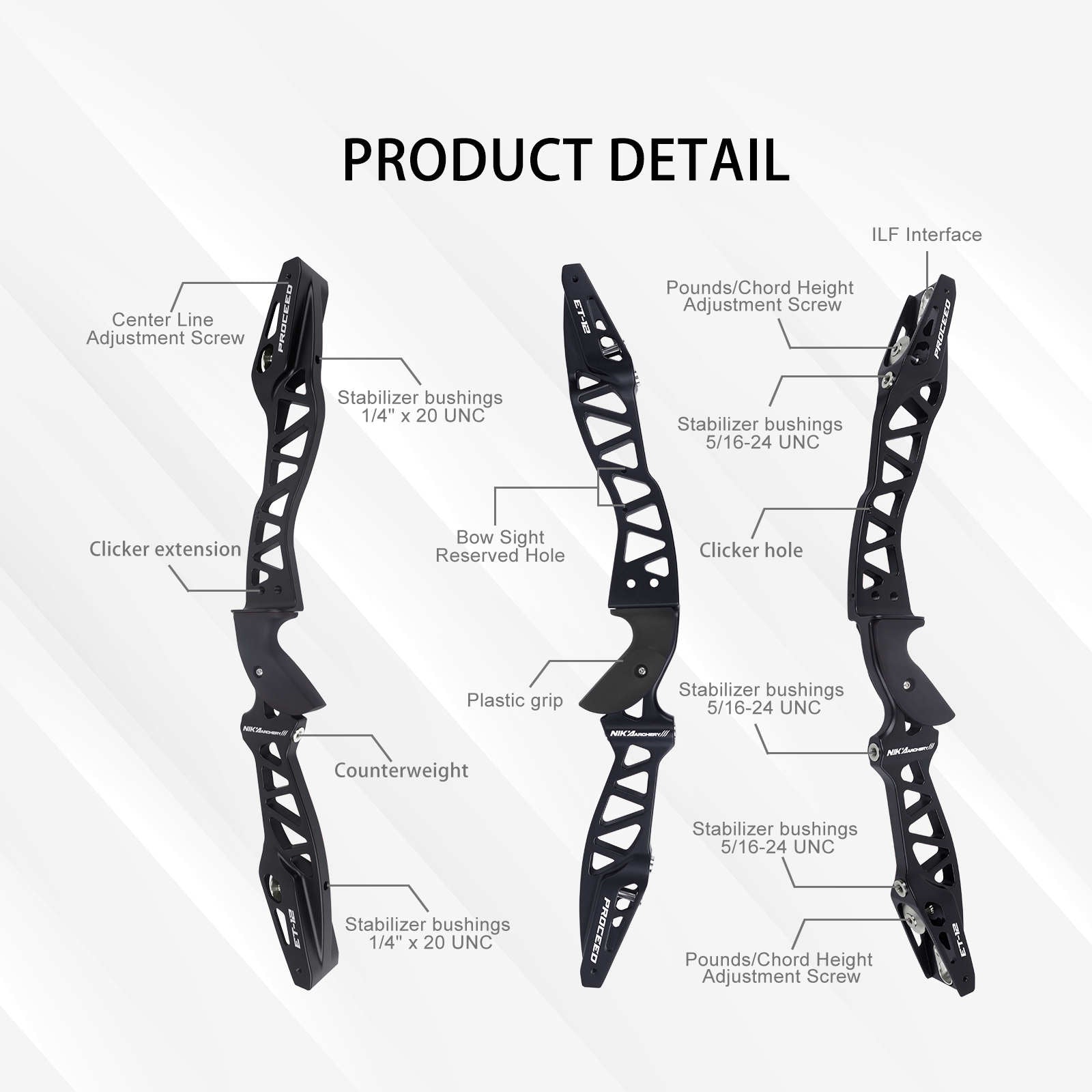 NIKA ET-12 CNC 25 inch ILF Recurve Bow Riser RH/LH