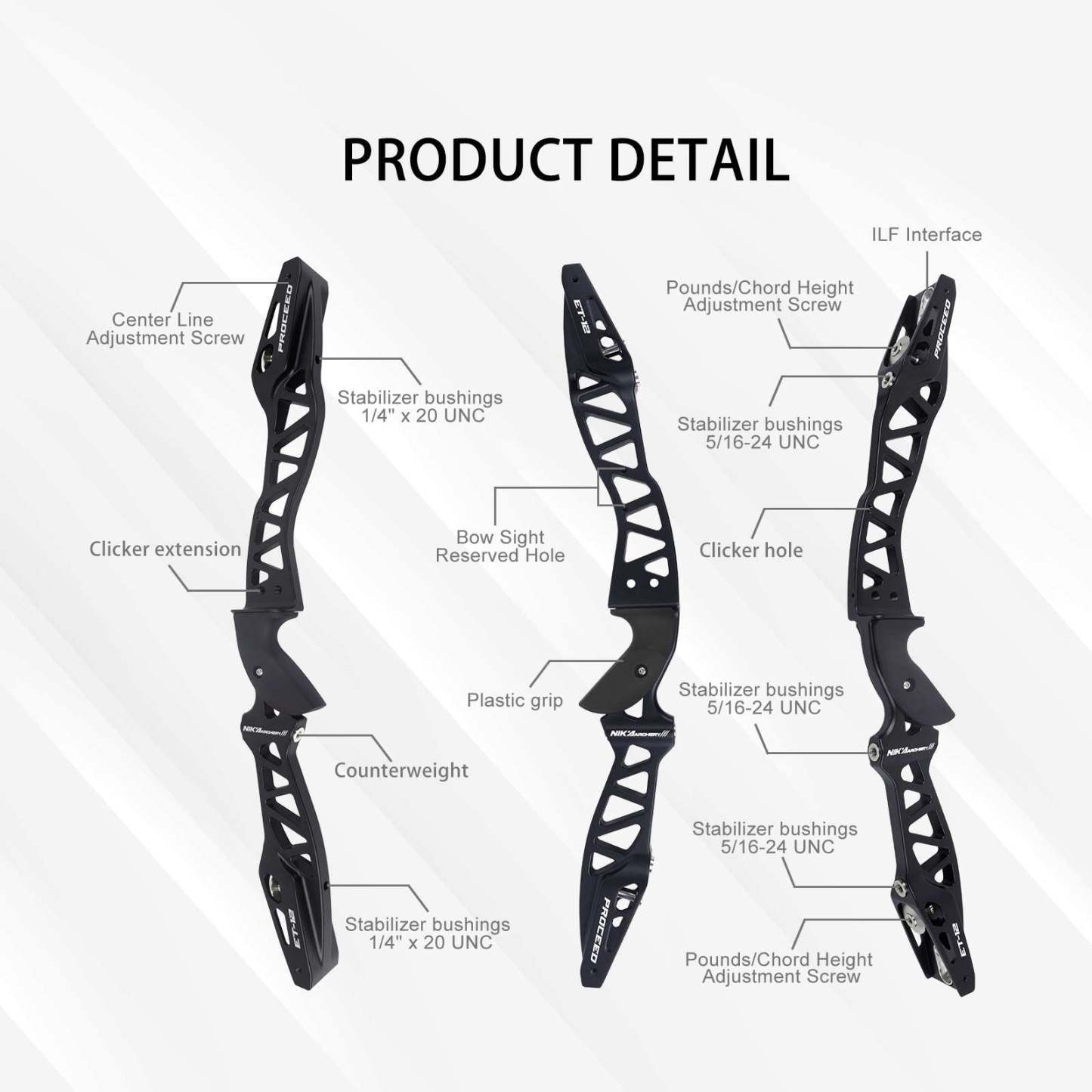 NIKA ET-12 CNC 25 inch ILF Recurve Bow Riser RH/LH