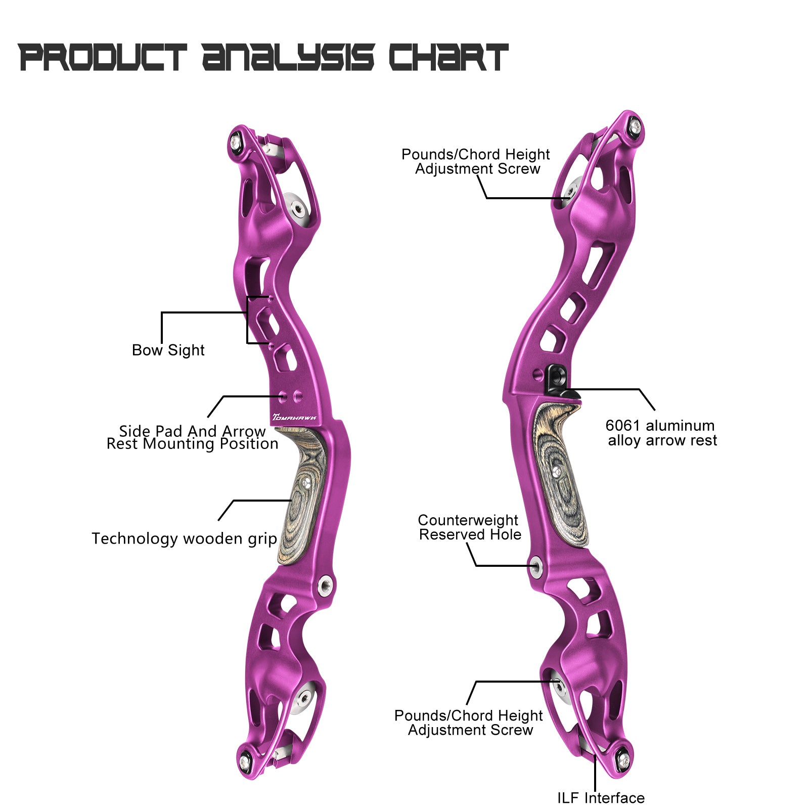 NIKA ET-10 TOMAHAWK CNC ILF Recurve Bow Riser for RH/LH 19 inch