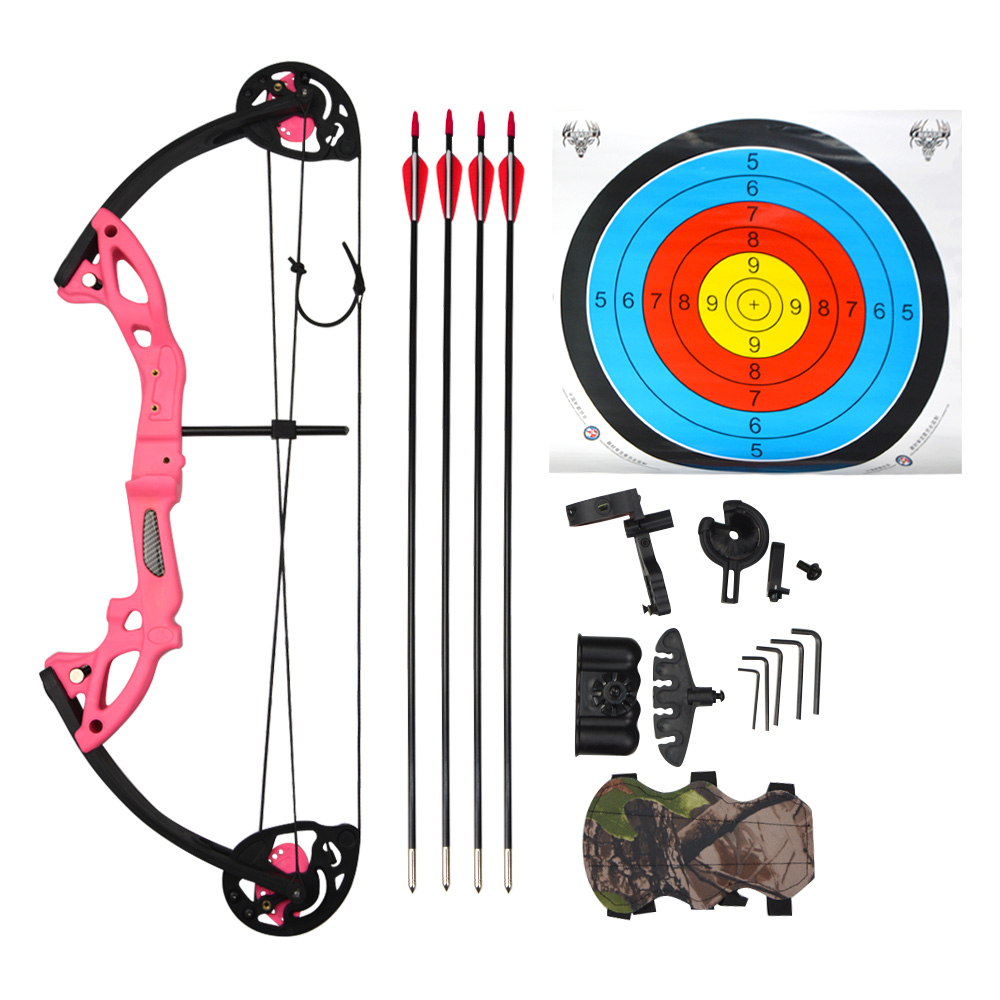 Beginner compound bow set with accessories in multiple colors