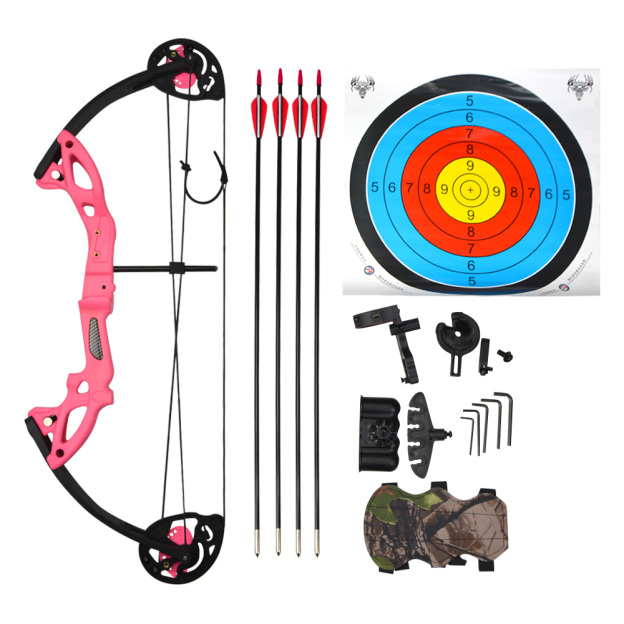 Beginner compound bow set with accessories in multiple colors