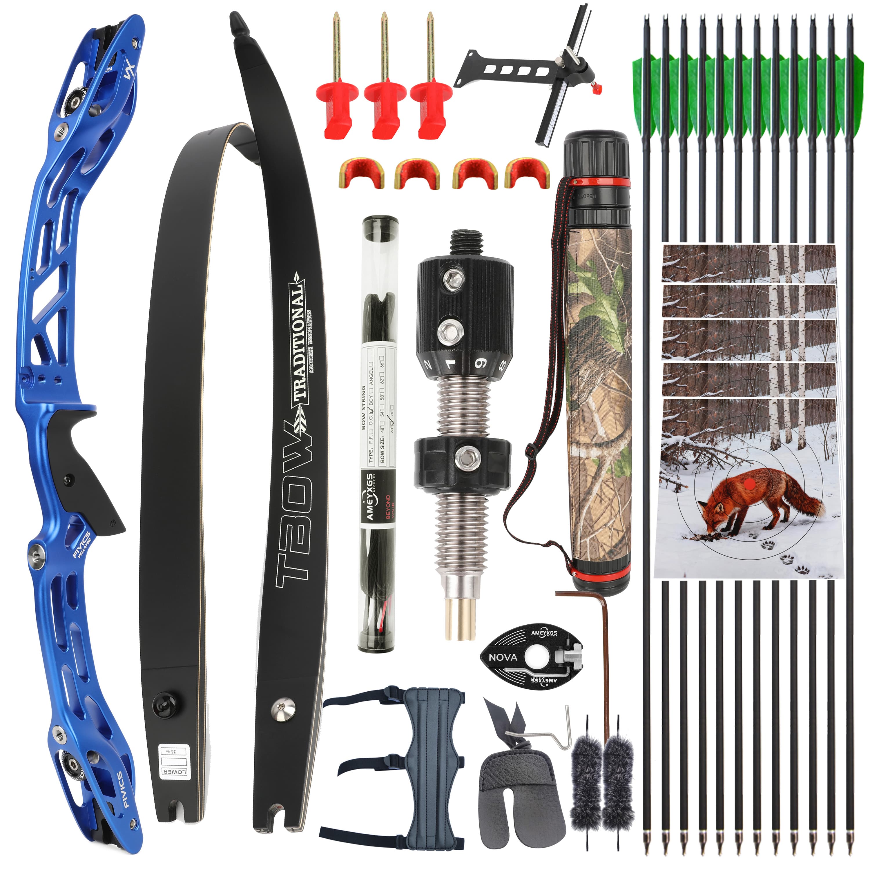 FIVICS Shooting Recurve Bow Kit 20-65lbs Takedown Archery