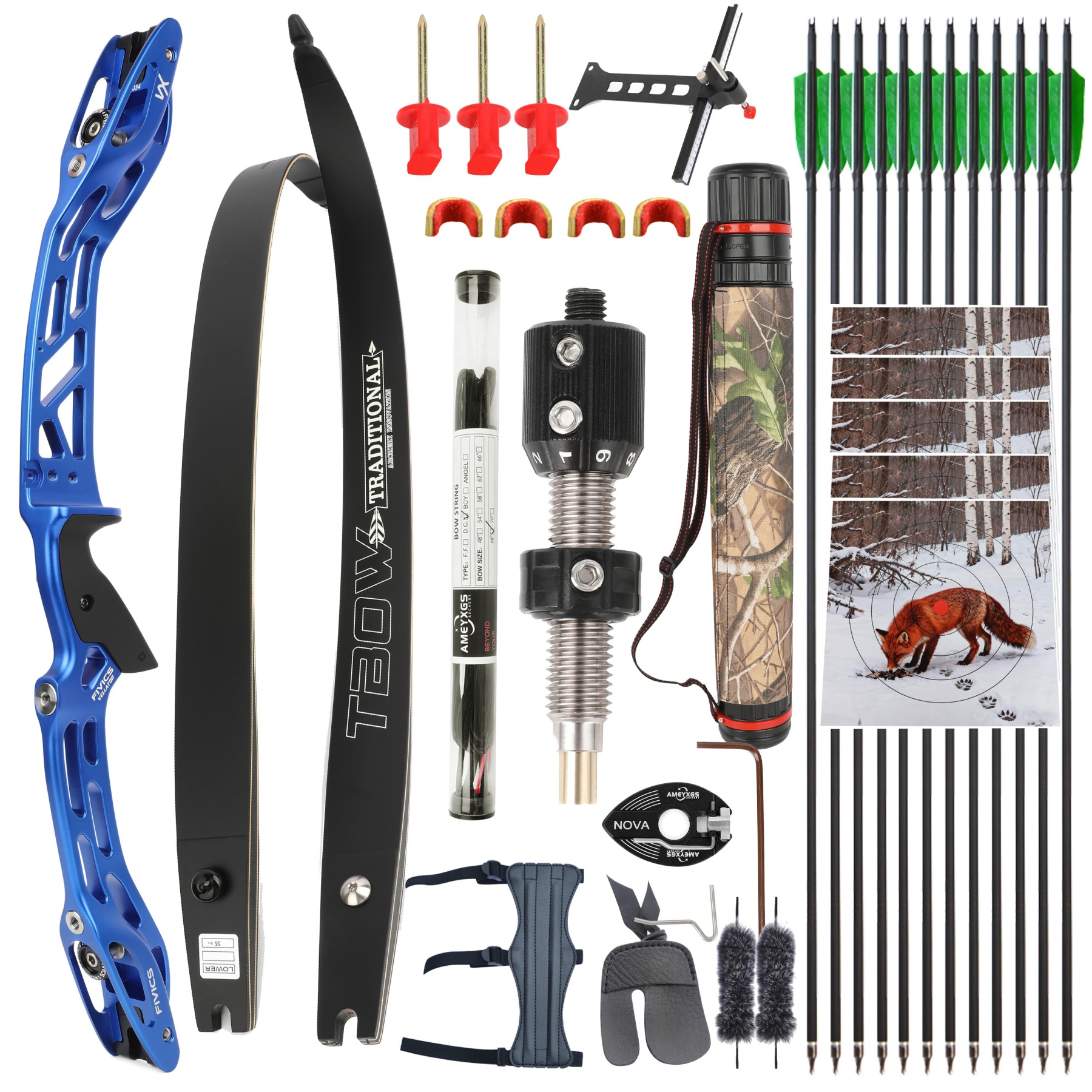 FIVICS Shooting Recurve Bow Kit 20-65lbs Takedown Archery