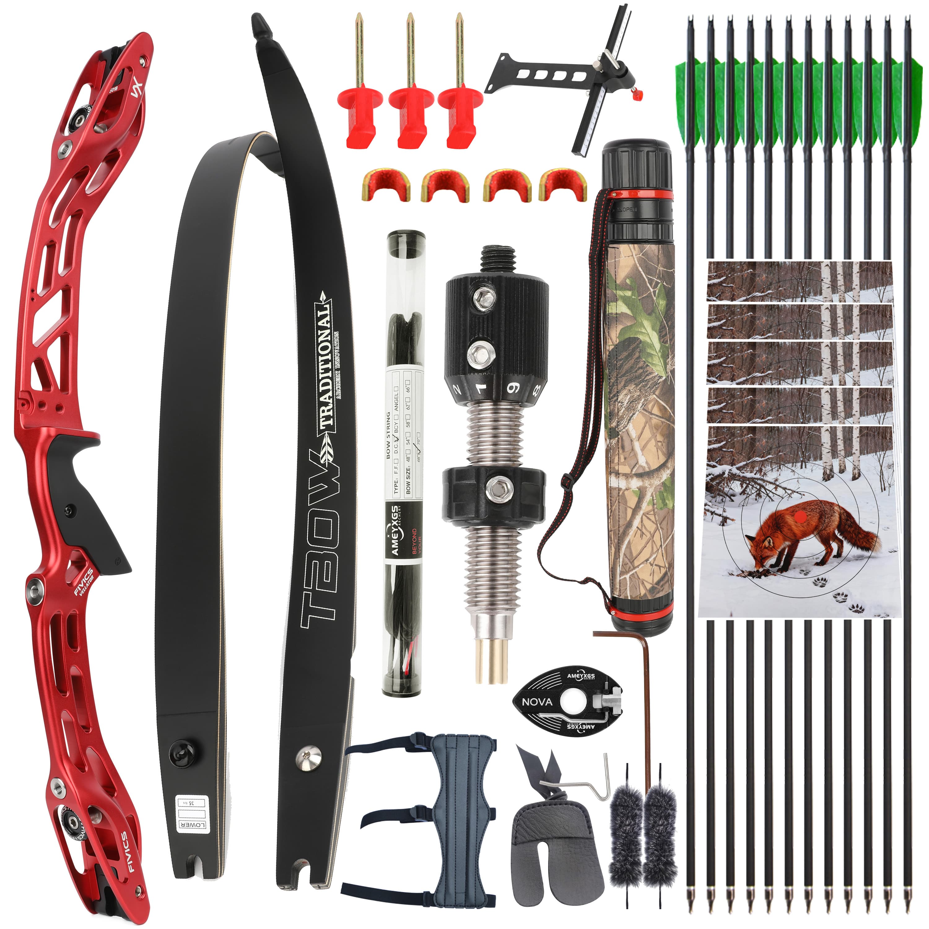 FIVICS Shooting Recurve Bow Kit 20-65lbs Takedown Archery
